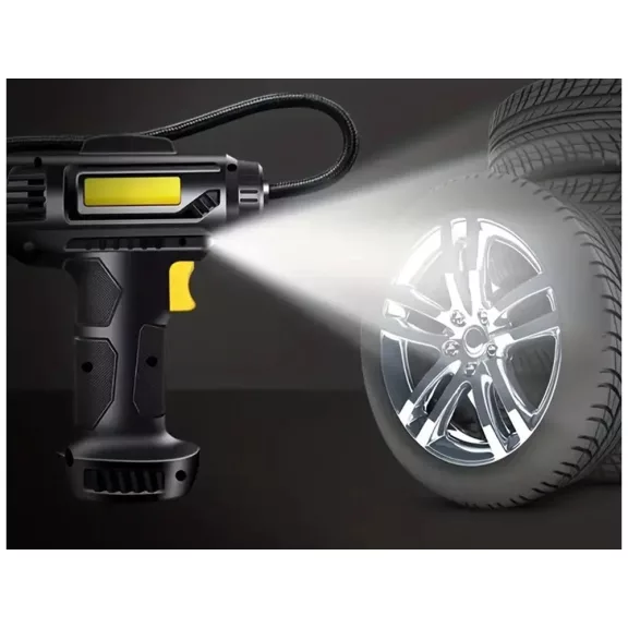 Autós kompresszor, 12V kerékfújó pumpa, 10 bar, 120W, LED világítás, hordozható autópumpa, labdákhoz, matracokhoz,  nyomásmérővel