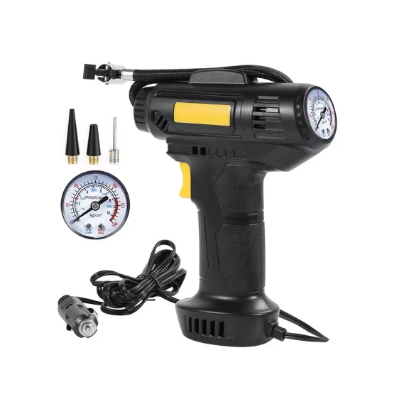 Autós kompresszor, 12V kerékfújó pumpa, 10 bar, 120W, LED világítás, hordozható autópumpa, labdákhoz, matracokhoz,  nyomásmérővel