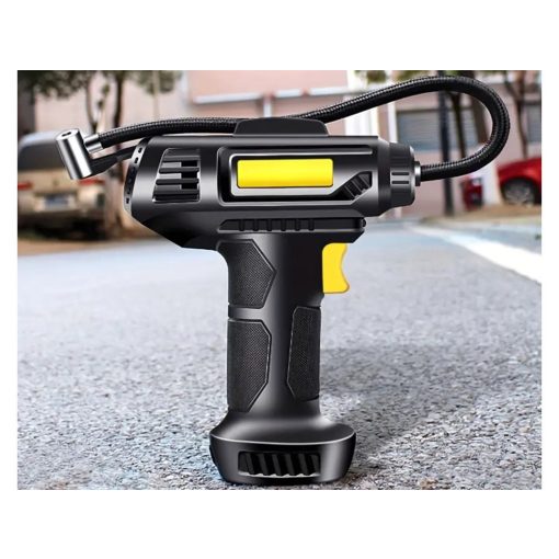 Autós kompresszor, 12V kerékfújó pumpa, 10 bar, 120W, LED világítás, hordozható autópumpa, labdákhoz, matracokhoz,  nyomásmérővel