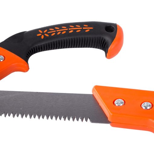 30 cm-es kézi kerti fűrész fekete-piros ergonomikus nyéllel és fekete műanyag tokkal