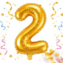 66 cm-es arany 2-es számú fólia lufi születésnapi dekorációhoz, önzáró szeleppel