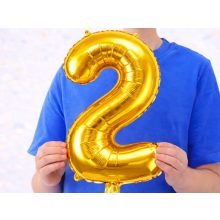 66 cm-es arany 2-es számú fólia lufi születésnapi dekorációhoz, önzáró szeleppel