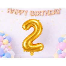 66 cm-es arany 2-es számú fólia lufi születésnapi dekorációhoz, önzáró szeleppel