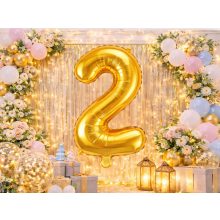 66 cm-es arany 2-es számú fólia lufi születésnapi dekorációhoz, önzáró szeleppel