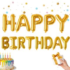 13 darabos arany metálfényű Happy Birthday fólia lufi felirat születésnapi dekorációhoz