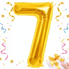 66 cm-es arany 7-es számú fólia lufi születésnapi dekorációhoz, önzáró szeleppel