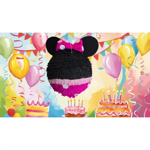 Pinyata Minnie édességekkel töltve egy vidám születésnapi bulin.