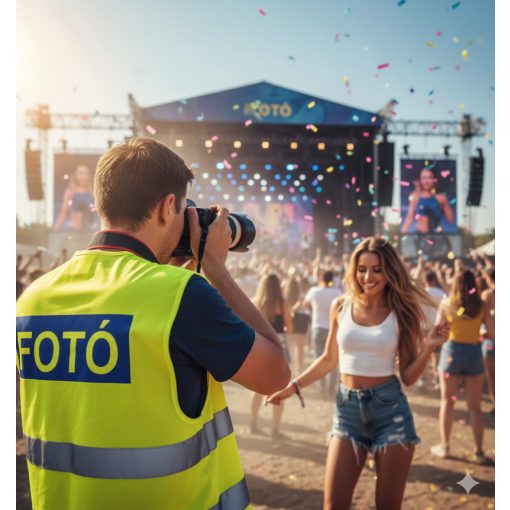 Láthatósági mellény FOTÓ és PHOTO felirattal, sárga fényvisszaverő fotós mellény, eseményfotós azonosító felszerelés,