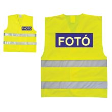 Láthatósági mellény FOTÓ és PHOTO felirattal, sárga fényvisszaverő fotós mellény, eseményfotós azonosító felszerelés,