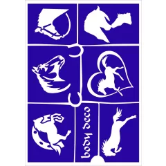 A5 méretű lovas csillámtetoválás sablonszett 7 darabos válogatás paripákkal.