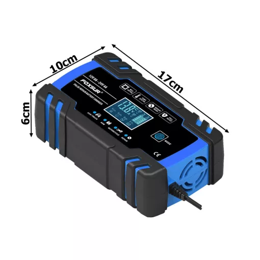 Intelligens automata akkumulátor töltő 12V 24V, mikroprocesszoros, akkumulátor javító funkció, deszulfátálás, AGM GEL támogatás, LCD kijelző