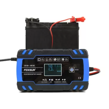 Intelligens automata akkumulátor töltő 12V 24V, mikroprocesszoros, akkumulátor javító funkció, deszulfátálás, AGM GEL támogatás, LCD kijelző