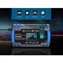 Intelligens automata akkumulátor töltő 12V 24V, mikroprocesszoros, akkumulátor javító funkció, deszulfátálás, AGM GEL támogatás, LCD kijelző