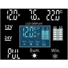 Intelligens automata akkumulátor töltő 12V 24V, mikroprocesszoros, akkumulátor javító funkció, deszulfátálás, AGM GEL támogatás, LCD kijelző
