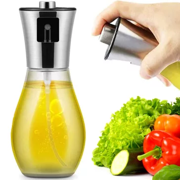 200 ml-es elegáns üveg olajpermetező és spray adagoló ezüst kupakkal