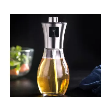 200 ml-es elegáns üveg olajpermetező és spray adagoló ezüst kupakkal
