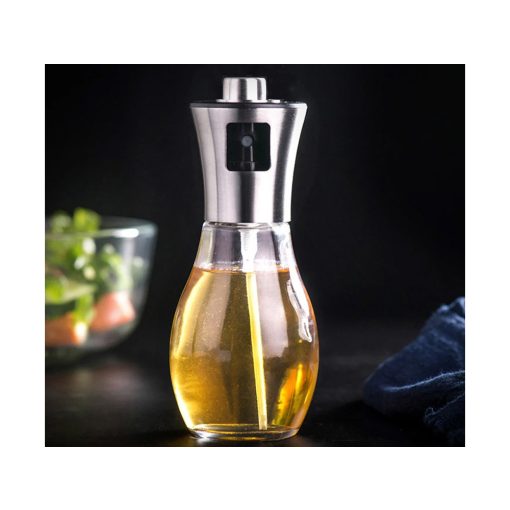 200 ml-es elegáns üveg olajpermetező és spray adagoló ezüst kupakkal