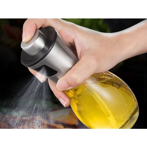 200 ml-es elegáns üveg olajpermetező és spray adagoló ezüst kupakkal
