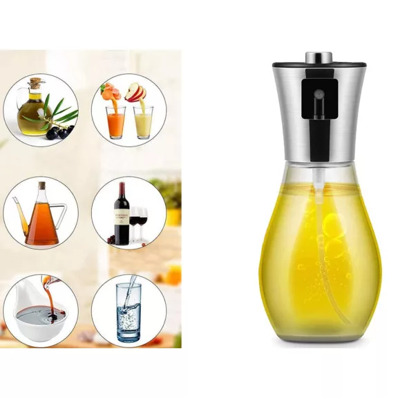 200 ml-es elegáns üveg olajpermetező és spray adagoló ezüst kupakkal