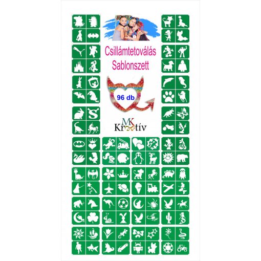 Óriás Csillámtetoválás sablon szett 96db - 4 in 1