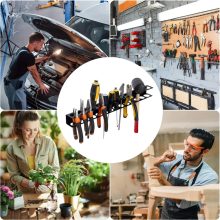 Fekete színű, 40 cm-es fali szerszámtartó sín, 14 lyukkal csavarhúzóknak, fogóknak és más kéziszerszámoknak