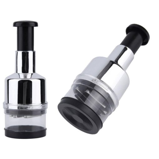 Kézi nyomókaros aprító 6 pengével fokhagymához, hagymához és zöldségekhez, tartállyal.