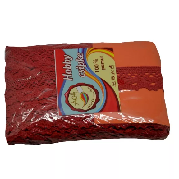 Csipke 100% pamut 3 cm-es piros 2