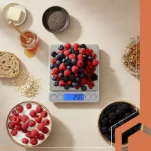 Ruhhy precíziós grammmérleg 2 kg-ig, 0,1 g pontossággal, rozsdamentes acél felülettel és 2 db mérőtállal