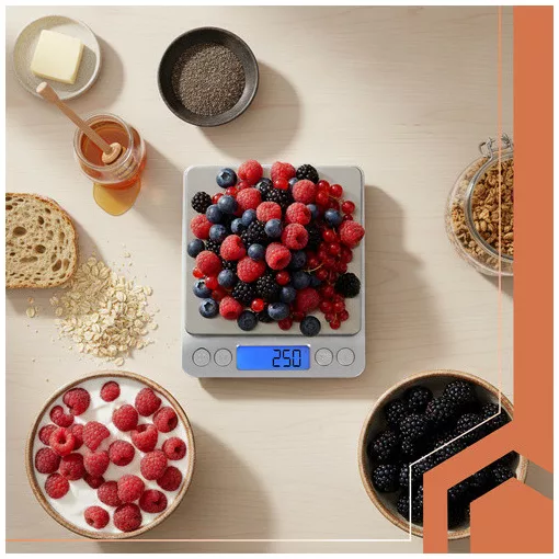 Ruhhy precíziós grammmérleg 2 kg-ig, 0,1 g pontossággal, rozsdamentes acél felülettel és 2 db mérőtállal