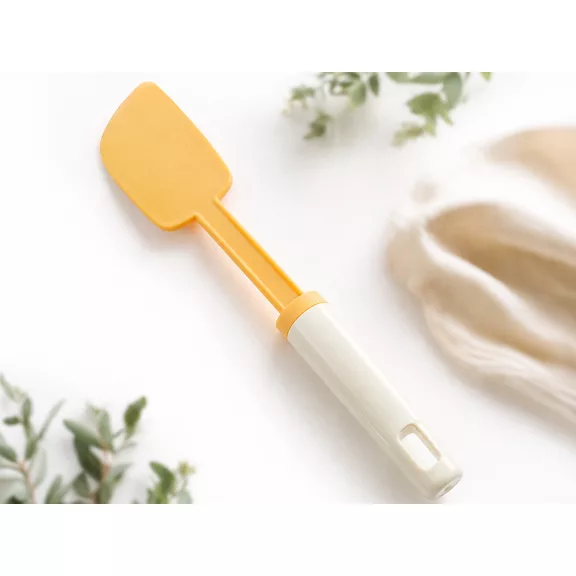 27,5 cm-es fehér és narancssárga konyhai műanyag tésztakeverő spatula süteménykrémek kenéséhez és tálak kikaparásához