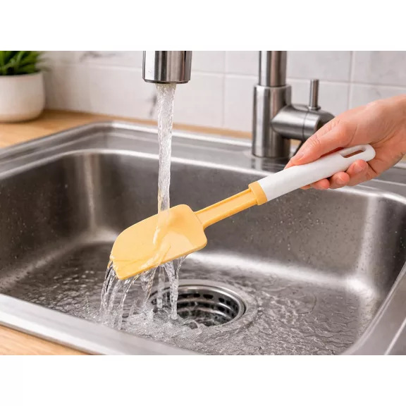 27,5 cm-es fehér és narancssárga konyhai műanyag tésztakeverő spatula süteménykrémek kenéséhez és tálak kikaparásához