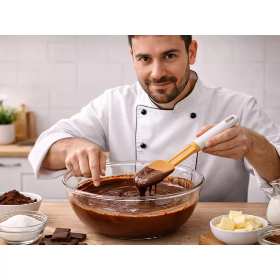 27,5 cm-es fehér és narancssárga konyhai műanyag tésztakeverő spatula süteménykrémek kenéséhez és tálak kikaparásához