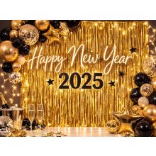 Arany színű csillogó fólia függöny öntapadós rögzítéssel fotóháttérhez