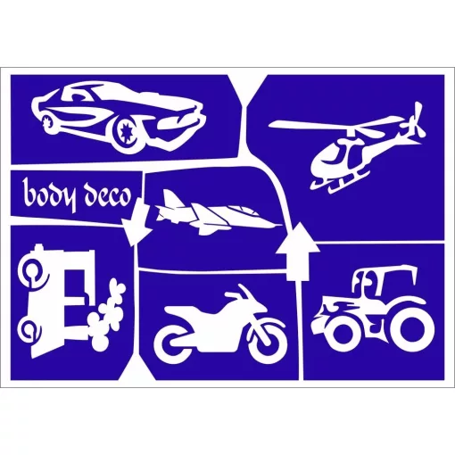 Csillámtetoválás sablonszett A5 méretben - Járművek