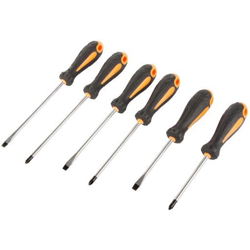 6 darabos mágneses csavarhúzó készlet, gumírozott nyéllel, különböző fejekkel