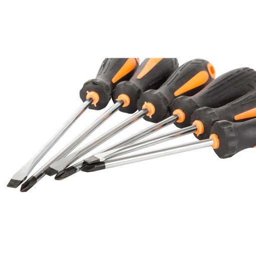 6 darabos mágneses csavarhúzó készlet, gumírozott nyéllel, különböző fejekkel