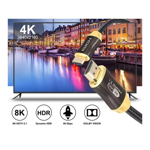 HDMI 2.1 kábel, Ultra High Speed, 8K 60Hz, 4K 120Hz, HDR, eARC, VRR támogatás, aranyozott csatlakozók, 2 méter, prémium minőség