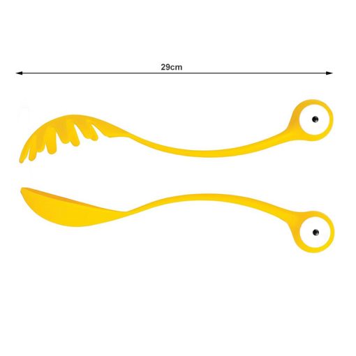 2 db-os sárga rák formájú tésztakanál szett - merőkanál és spagetti szedőkanál műanyagból, tapadásmentes edényekhez.