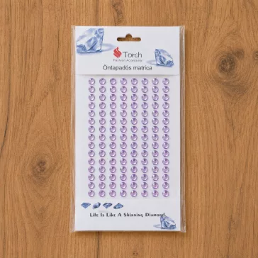   Öntapadós strasszkő 8 mm vegyes, holografikus és lila színben