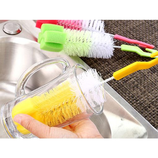 Üvegmosó kefe hajlított nyéllel és puha szivacs fejjel cumisüvegekhez