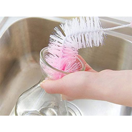 Üvegmosó kefe hajlított nyéllel és puha szivacs fejjel cumisüvegekhez