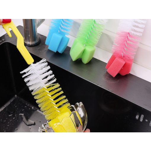 Üvegmosó kefe hajlított nyéllel és puha szivacs fejjel cumisüvegekhez