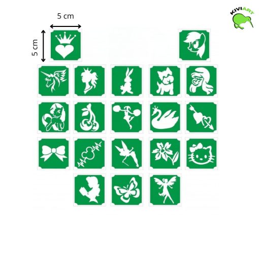 20 darabos lányos csillámtetoválás sablon készlet