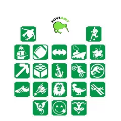 20 darabos fiús csillámtetoválás sablon készlet autókkal és dinoszauruszokkal