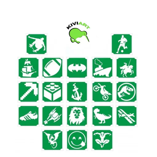 20 darabos fiús csillámtetoválás sablon készlet autókkal és dinoszauruszokkal