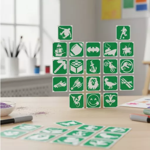 20 darabos fiús csillámtetoválás sablon készlet autókkal és dinoszauruszokkal