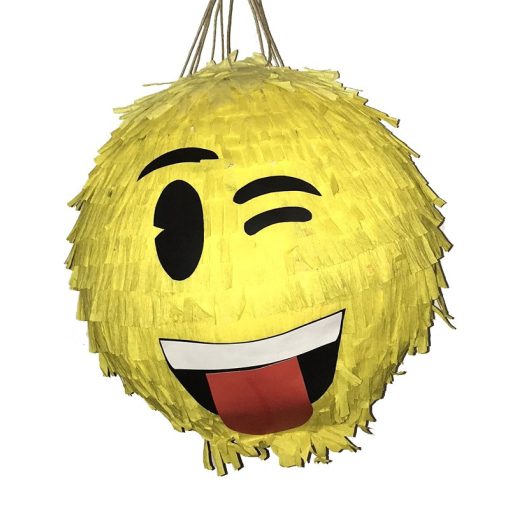 Színes Smiley pinyáta édességekkel töltve egy vidám születésnapi bulin.