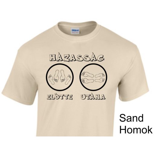 Házasság előtte, utána' felirattal, humoros legény- és lánybúcsú ruházat